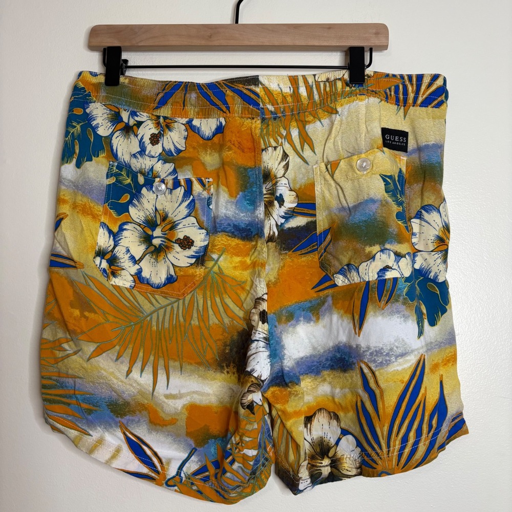Guess Men Tropical Floral Shorts Blue Orange White Size L - Picture 3 of 6